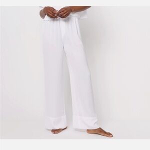 Barefoot Dreams Washed Satin Piped Wide Leg Pant-Sea Salt-Large-NWT-A612222